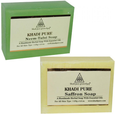 

Khadi Pure Neem Tulsi And Saffron Soap Combo (250g) Pack 2(250 g, Pack of 2)