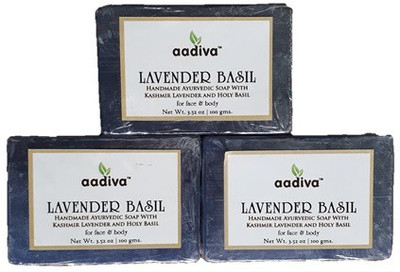

AADIVA HANDMADE LUXURY LAVENDER BASIL SOAP COMBO OF 3 PCS(100 g, Pack of 3)