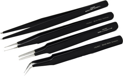 

PagKis ESD Safe Tweezers Tong Set - Slim Tip Pointed, Round Blunt, Curved Pointed Tip and Slant Flat Tip Plucker