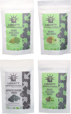 

LIBERTY INTERNATIONAL Heena & Amla & Charcoal & Tulsi Powder ( 114 Gm Each ) For Face , Hair & Skin Care Certified C3(456 g)