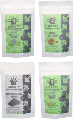 

LIBERTY INTERNATIONAL Indigo & Amla & Charcoal & Aloevera Powder ( 114 Gm Each ) For Face , Hair & Skin Care Certified C3(456 g)