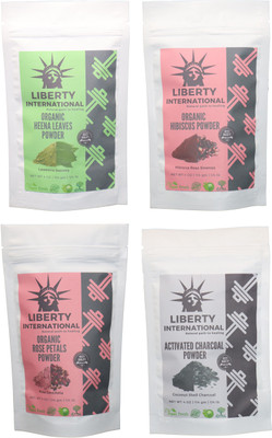 

LIBERTY INTERNATIONAL Heena & Hibiscus & Rose & Charcoal Powder ( 114 Gm Each ) For Face , Hair & Skin Care Certified C3(456 g)