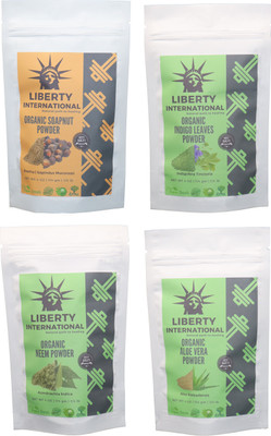 

LIBERTY INTERNATIONAL Soapnut & Indigo & Neem & Aloevera Powder ( 114 Gm Each ) For Face , Hair & Skin Care Certified C3(456 g)