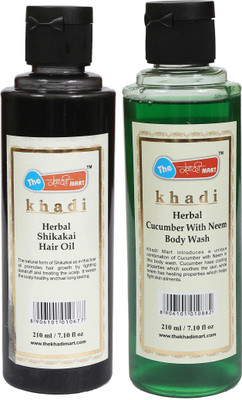 

The Khaadi Mart The Khadi Mart Combo of (Herbal Shikakai Hair Oil & Herbal Cucumber with Neem Body Wash) - (Pack of 2) - 420ML(420 ml, Pack of 2)