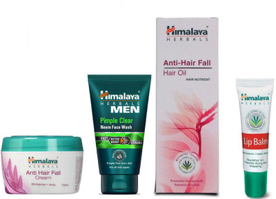

Himalaya pimple clear face wash, anti hair fall oil, anti hair fall cream, lip balm(Set of 4)