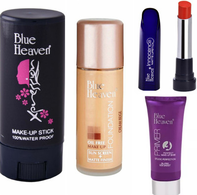 

Blue Heaven primer & lipstick innocence & make up stick xperssion & foudation oil free(Set of 4)