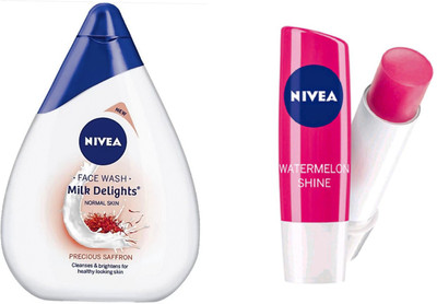 

Nivea Milk Delights Precious Saffron For Normal Skin Face Wash (100.0 ml) & Shine Caring Lip Balm Watermelon (48 g)(Set of 2)