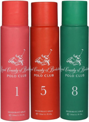 royal county of berkshire polo club Polo Club 1,5,8 Deodorant Spray - For Women(450 ml, Pack of 3)