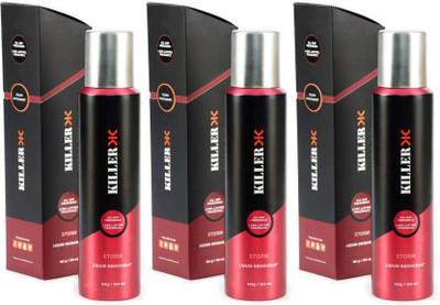 

Killer Storm All-Day Long Lasting Freshness Fragrance 125G/150ml, Combo Pack 3 Pcs. Liquid Deodorant Spray - For Men(450 ml, Pack of 3)