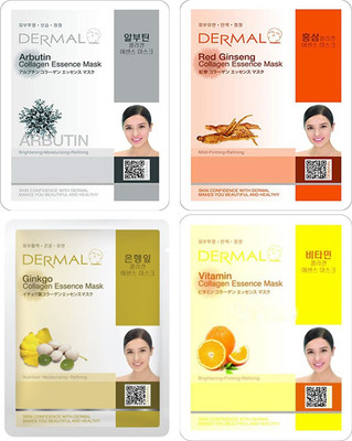 

Dermal Korea Collagen Essence Full Face Facial Mask Sheet Pack Of 4 Different Flavor(100 g)