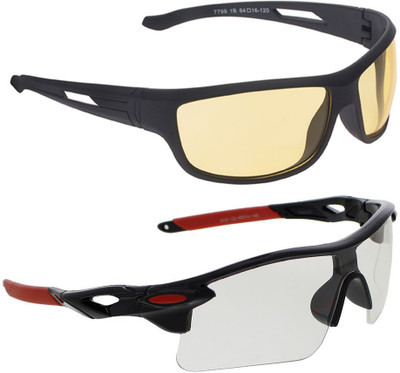 Vast Combo Of Day & Night Vision Wrap Around Cricket Goggles(Black)