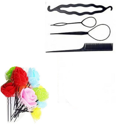 

S R Enterprises hair juda pins clourful roses and diy kit tools [pack of 16pcs] Hair Accessory Set(Multicolor)