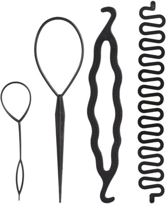 GuruEmbellish Hair Bun Maker Braiding Styling Disk Twist DIY Tools Accessories 4Pcs Set Hair Accessory Set(Black)
