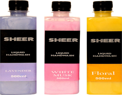 

Sheer Premium Liquid Hand wash Refill Lavender,White Musk,Floral (500ml each)(1500 ml, Bottle, Pack of 3)