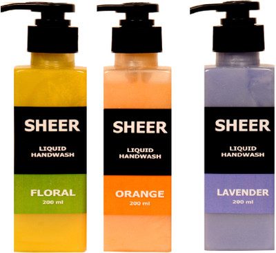 

Sheer Premium Liquid Hand wash floral,Orange,Lavender (200ml each)(600 ml, Pump Dispenser, Pack of 3)