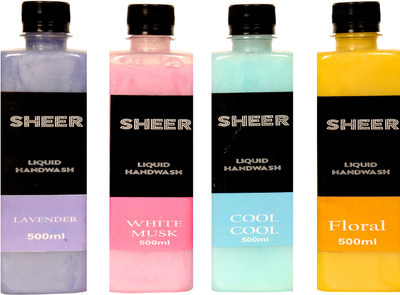 

Sheer Premium Liquid Hand wash Combo Kit Lavender,White Musk,Cool Cool,Floral (500ml each)(500 ml, Bottle, Pack of 4)