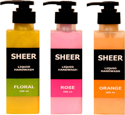 

Sheer Premium Liquid Hand wash floral,Rose,Orange (200ml each)(600 ml, Pump Dispenser, Pack of 3)