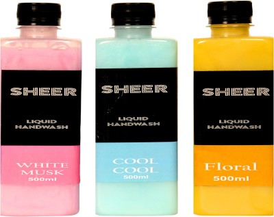 

Sheer Premium Liquid Hand wash White Musk,Cool Cool, Floral (500ml each)(500 ml, Bottle, Pack of 3)