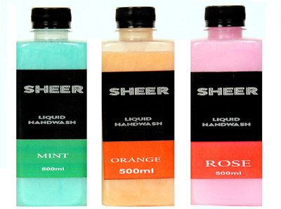 

Sheer Premium Liquid Hand wash Mint,Orange,Rose (500ml each)(500 ml, Bottle, Pack of 3)
