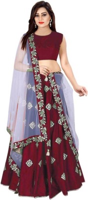 nv patel Embroidered Semi Stitched Lehenga Choli(Maroon)