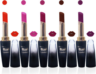 

Seven Seas cosmetics makeup 4g matte lipstick non transfer kiss proff combo set of 5 color(pink orange brown l pink voilet)