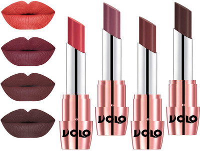 

Volo Perfect Creamy with Matte Lipsticks Combo, No more dry lips(Peach, Plum, Coffee, Chocolate)