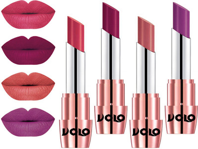 

Volo Perfect Creamy with Matte Lipsticks Combo, No more dry lips(Pink, Magenta, Light Peach, Purple)