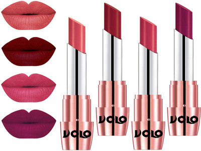 

Volo Perfect Creamy with Matte Lipsticks Combo, No more dry lips(Dark Peach, Red, Pink, Magenta)