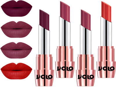 

Volo Perfect Creamy with Matte Lipsticks Combo, No more dry lips(Wine, Rose Pink, Cherry, Orange)