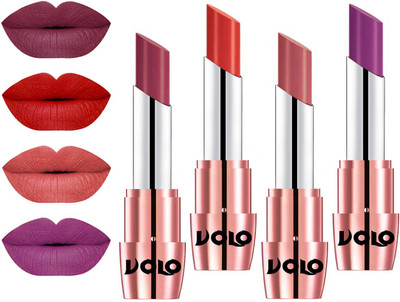 

Volo Perfect Creamy with Matte Lipsticks Combo, No more dry lips(Cherry, Orange, Light Peach, Purple)