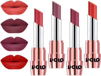 

Volo Perfect Creamy with Matte Lipsticks Combo, No more dry lips(Peach, Plum, Cherry, Orange)