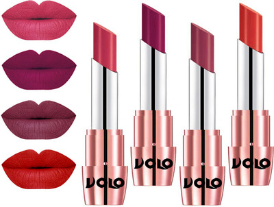 

Volo Perfect Creamy with Matte Lipsticks Combo, No more dry lips(Pink, Magenta, Cherry, Orange)