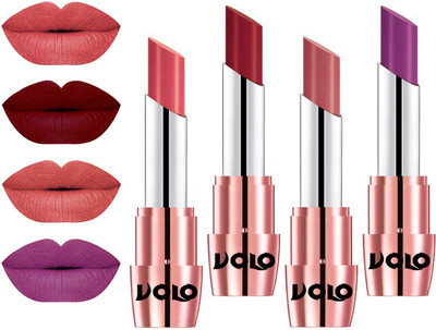 

Volo Perfect Creamy with Matte Lipsticks Combo, No more dry lips(Dark Peach, Red, Light Peach, Purple)