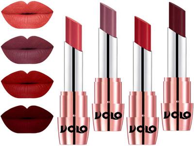 Volo Perfect Creamy with Matte Lipsticks Combo, No more dry lips(Peach, Plum, Tomato Red, Maroon)