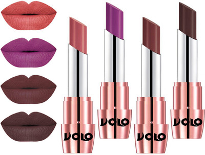 

Volo Perfect Creamy with Matte Lipsticks Combo, No more dry lips(Light Peach, Purple, Coffee, Chocolate)