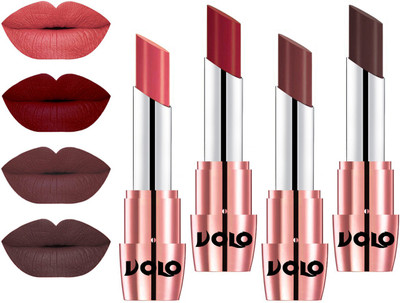 

Volo Perfect Creamy with Matte Lipsticks Combo, No more dry lips(Dark Peach, Red, Coffee, Chocolate)
