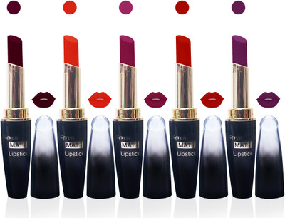 

Seven Seas cosmetics makeup 4g matte lipstick non transfer kiss proff combo set of 5 color(voilet orange pink red maroon)