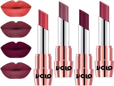 

Volo Perfect Creamy with Matte Lipsticks Combo, No more dry lips(Peach, Plum, Wine, Rose Pink)