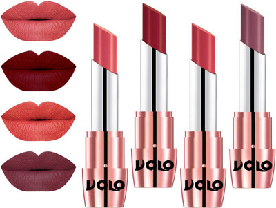 

Volo Perfect Creamy with Matte Lipsticks Combo, No more dry lips(Dark Peach, Red, Peach, Plum)