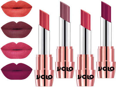 

Volo Perfect Creamy with Matte Lipsticks Combo, No more dry lips(Peach, Plum, Pink, Magenta)