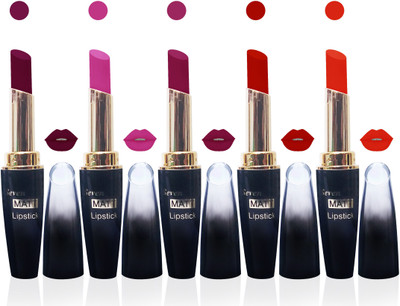 

Seven Seas cosmetics makeup 4g matte lipstick non transfer kiss proff combo set of 5 color(l pink orange pink red d pink)