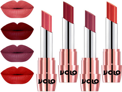 

Volo Perfect Creamy with Matte Lipsticks Combo, No more dry lips(Dark Peach, Red, Cherry, Orange)