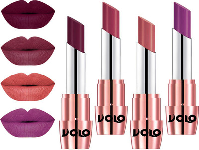 

Volo Perfect Creamy with Matte Lipsticks Combo, No more dry lips(Wine, Rose Pink, Light Peach, Purple)