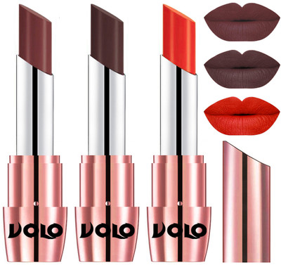 Volo Perfect Creamy with Matte Lipsticks Combo, Lip Gifts to love(Coffee, Chocolate, Coral)