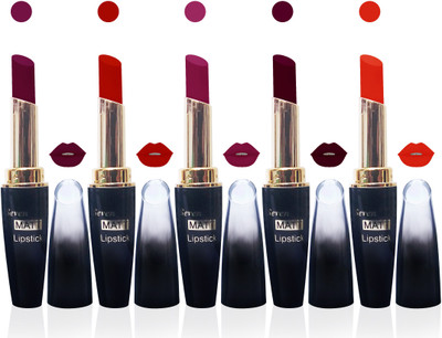 

Seven Seas cosmetics makeup 4g matte lipstick non transfer kiss proff combo set of 5 color(d pink red pink maroon oange)