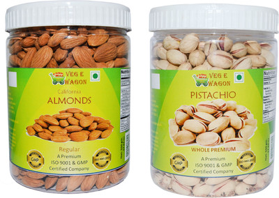 

Veg E Wagon Almonds Regular & Pista Whole Premium (500 Each)in Pet Jar Almonds, Pistachios(1000 g, Plastic Bottle)