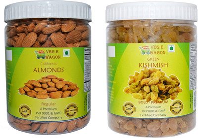 

Veg E Wagon Almonds Regular&Green Kishmish Bold Premium(500 Each)in Pet Jar Almonds, Raisins(1000 g, Plastic Bottle)