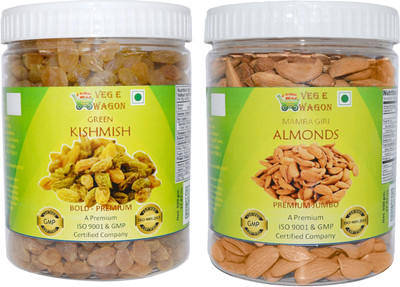 

Veg E Wagon Green KishMish Bold Pre&Mamra Almonds Premium Jumbo(500 Each) Raisins, Almonds(1000 g, Plastic Bottle)
