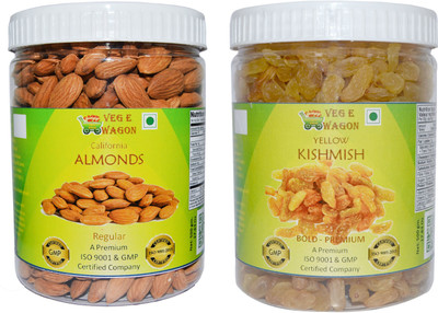 

Veg E Wagon Almonds Regular & Yellow Kishmish Bold Pre(500 Each) In Pet Jar Almonds, Raisins(1000 g, Plastic Bottle)