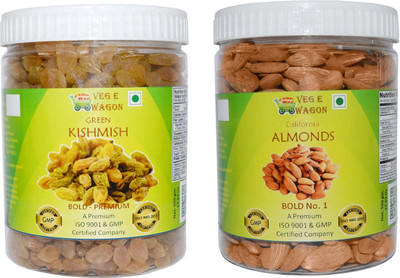 

Veg E Wagon Green KishMish Bold Premium&Almonds Bold No.1(500Each)In Pet Jar Raisins, Almonds(1000 g, Plastic Bottle)